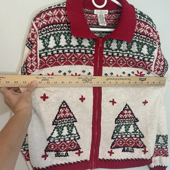 Yarnworks Vintage Full Zip Christmas Tree Cardigan Sz M Fair Isle Knit Womens - Picture 3 of 9